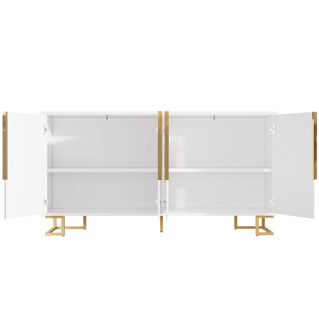 Credenza bianca - Zephmum - 152x40x75 cm - Design geometrico, maniglie e piedi dorati