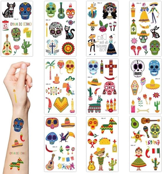 Tatuaggi Luminescenti per Halloween per Bambini, 10 Fogli, Luminosi, Stickers di Testa di Zucchero e Cactus, Decorazioni Festive per Ragazzi e Ragazze