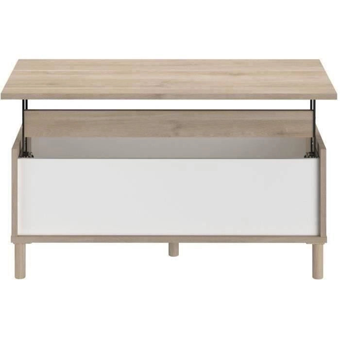 Tavolino sollevabile MORPHOS - L 100 x P 50 x H 43,6 cm - Rettangolare - Decoro Bianco / Rovere - PARISOT