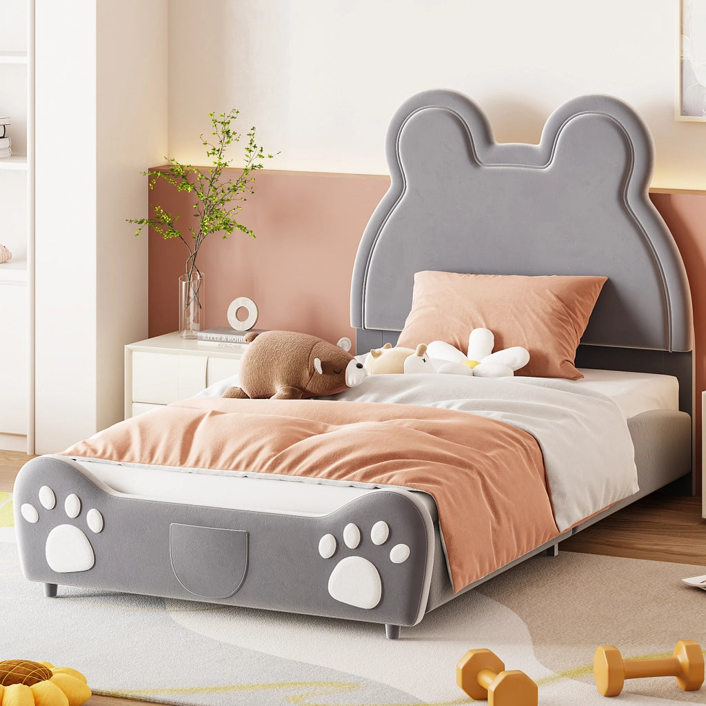 Letto imbottito per bambini a forma di orso grigio 90 x 200 cm