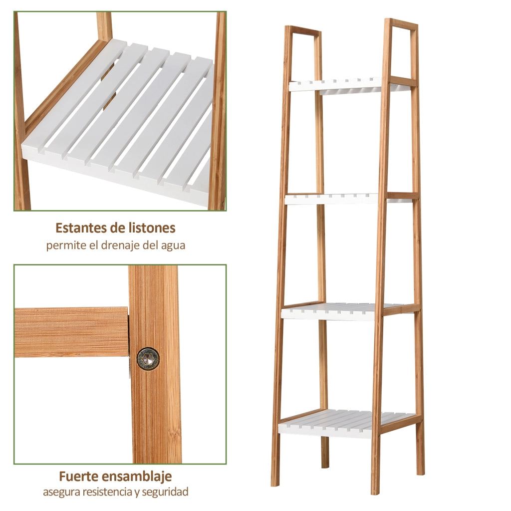 Scaffale a scala bamb¨´ 4 ripiani ¨C Xylo ¨C naturale e bianco 35x36x138,5 cm