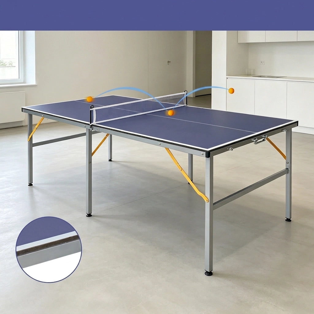 Tavolo da Ping Pong Pieghevole 182×91×76;2 cm 6 FT con Rete; 2 Racchette e 3 Palline; Portatile Blu