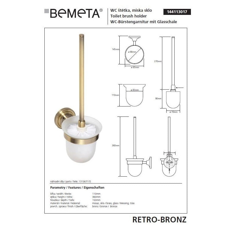 Scopino da parete RETRO in ottone, tazza in vetro 11x36x15 cm