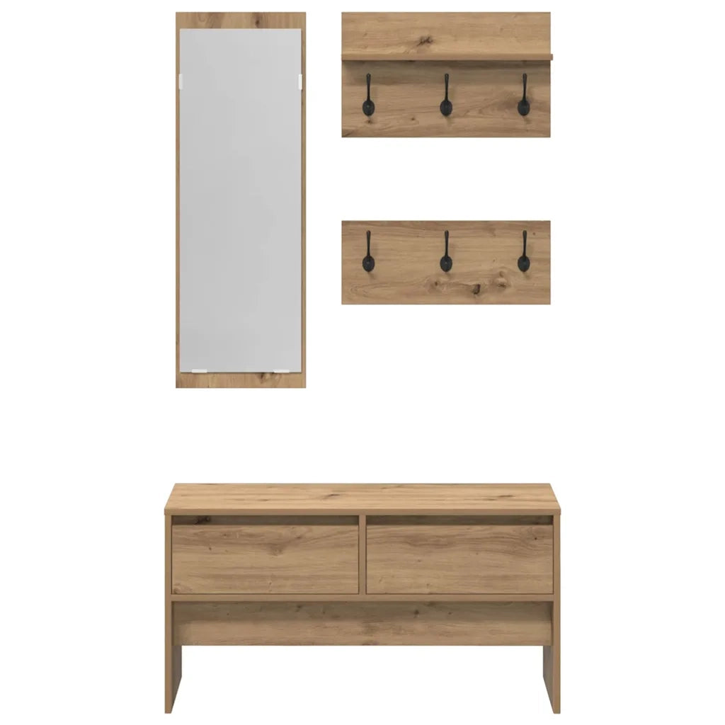 Set mobili da ingresso con cassetto 4 pcs Rovere Artigianale 871528