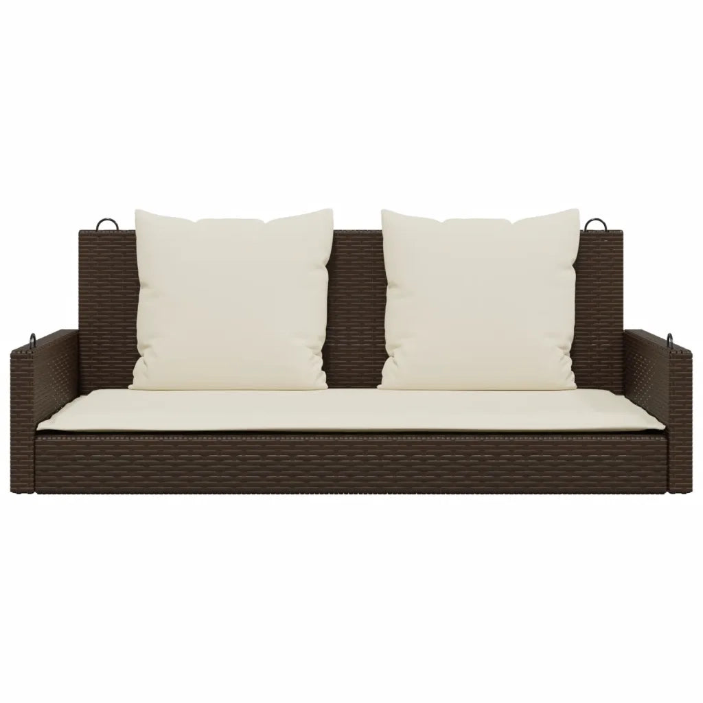 Panchina a Dondolo con Cuscini Marrone 119x56x48 cm Polyrattan 365630