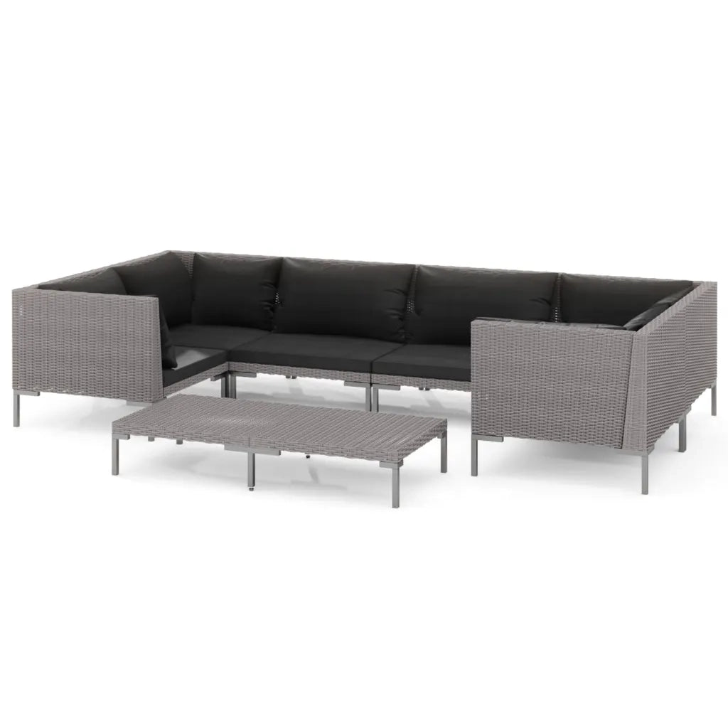 Set Divani Giardino 7 pz con Cuscini in Polyrattan Grigio Scuro cod mxl 41111