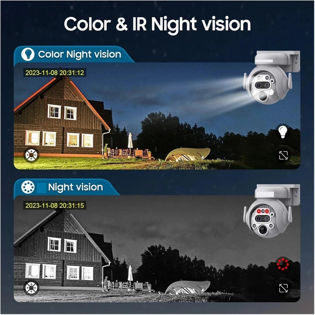 Telecamera Solare 4G/WIFI CCTV doppio obiettivo 12X INFRAROSSI Audio 2 vie Sensore PIR IP65 - ZENCOCCO
