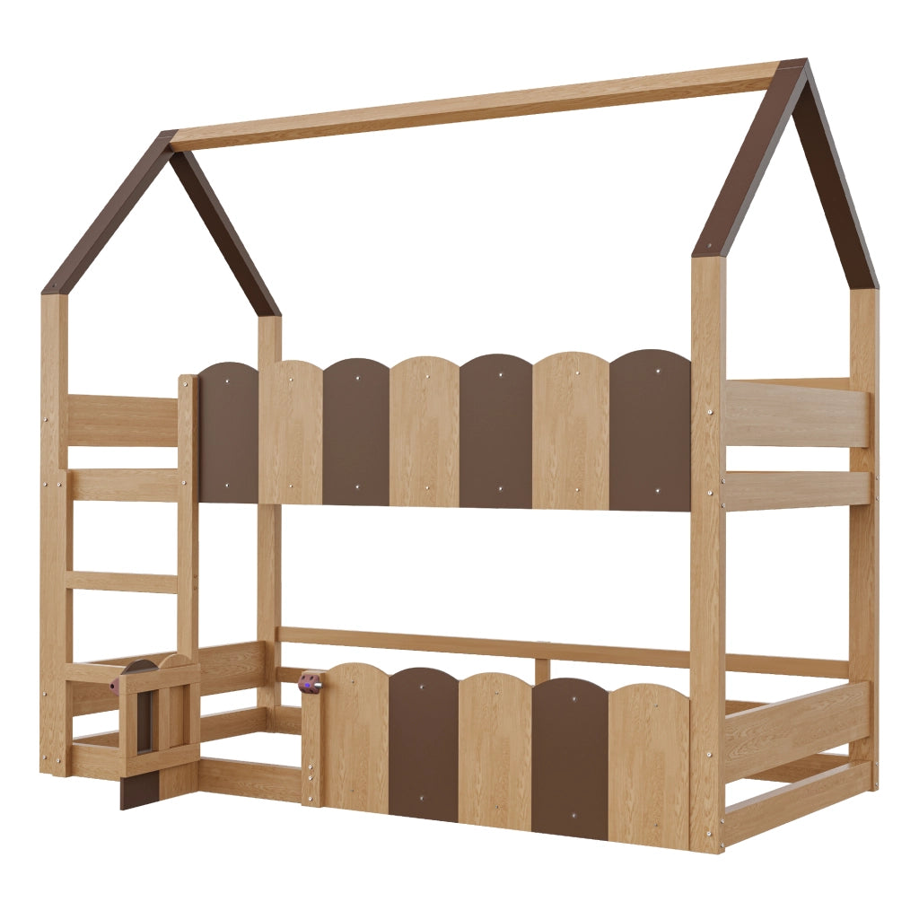 Letto a Castello 90 x 200 cm con Sponde e Porta Frontale; in Legno; Colore Naturale