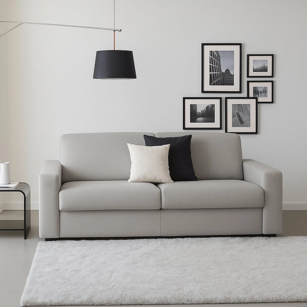 Divano fisso Ayta, Divano a 3 posti, Made in Italy, SofÒ  Soggiorno in tessuto imbottito, con Braccioli standard, cm 220x95h90, Grigio