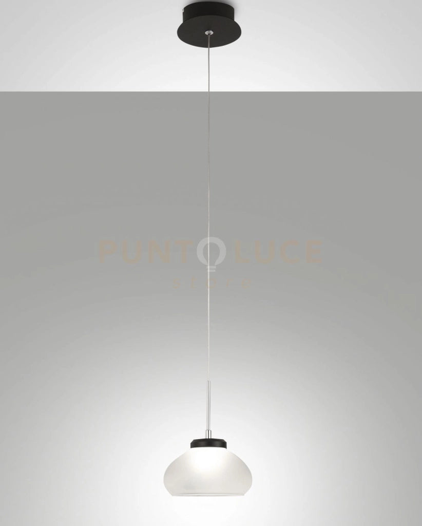 ARABELLA SOSPENSIONE BIANCA 1 LUCE IN VETRO E STRUTTURA IN METALLO A LED 3000K - 8W - 750 lm, D.14CM, SMART C/ACCESS.