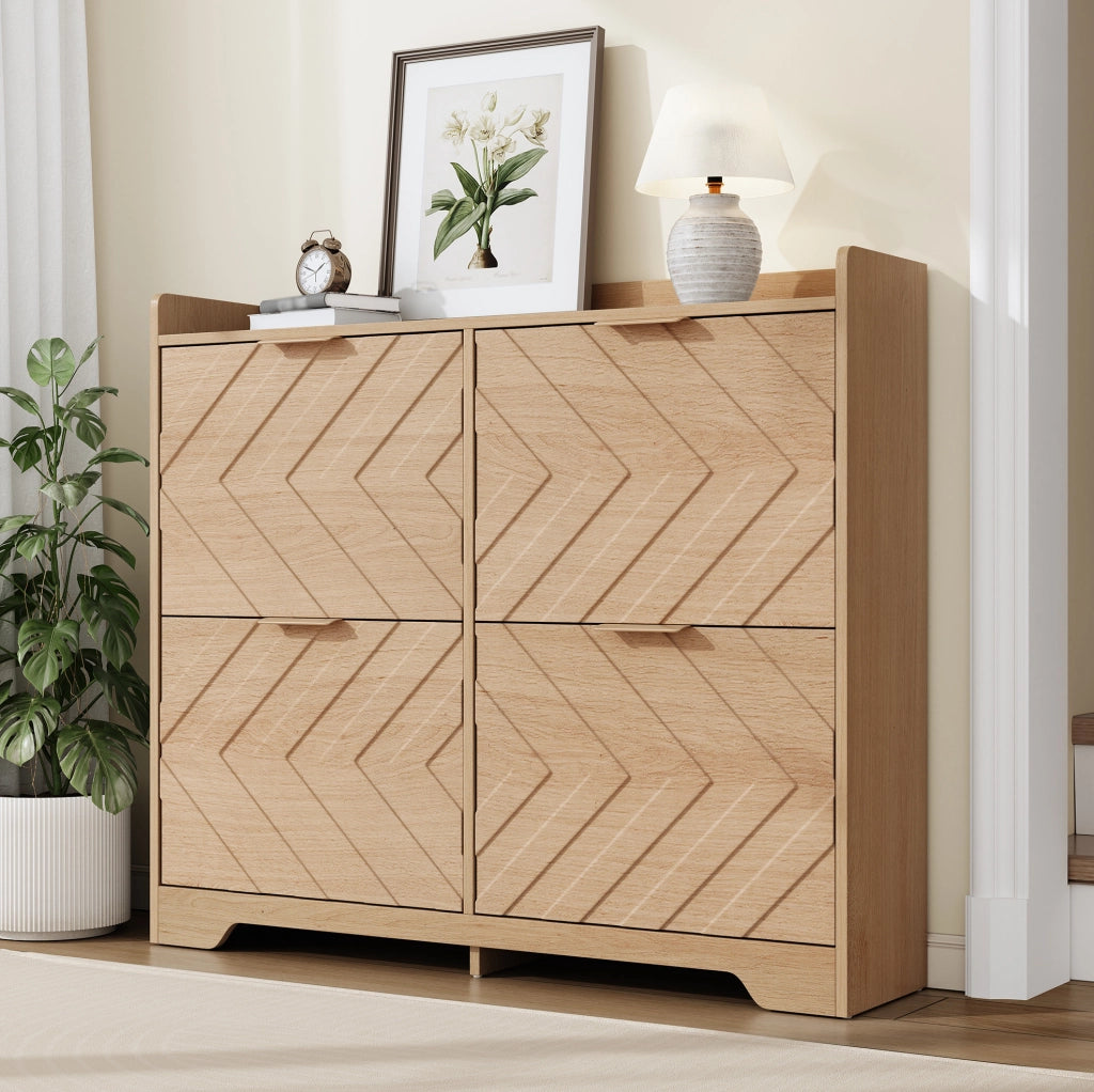 Scarpiera 105x24x90 cm naturale in MDF; 4 vani a ribalta