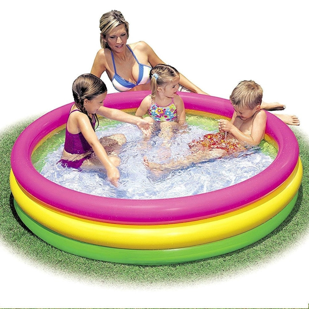 Trade Shop - Piscina Gonfiabile Per Bambini Arcobaleno A 3 Anelli Colorati 147 X 33 Cm -