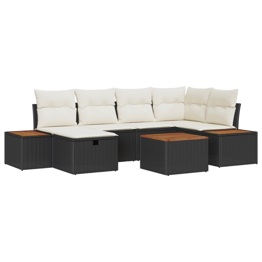 Set Divano da Giardino 7 Pezzi con Cuscini Nero Polyrattan