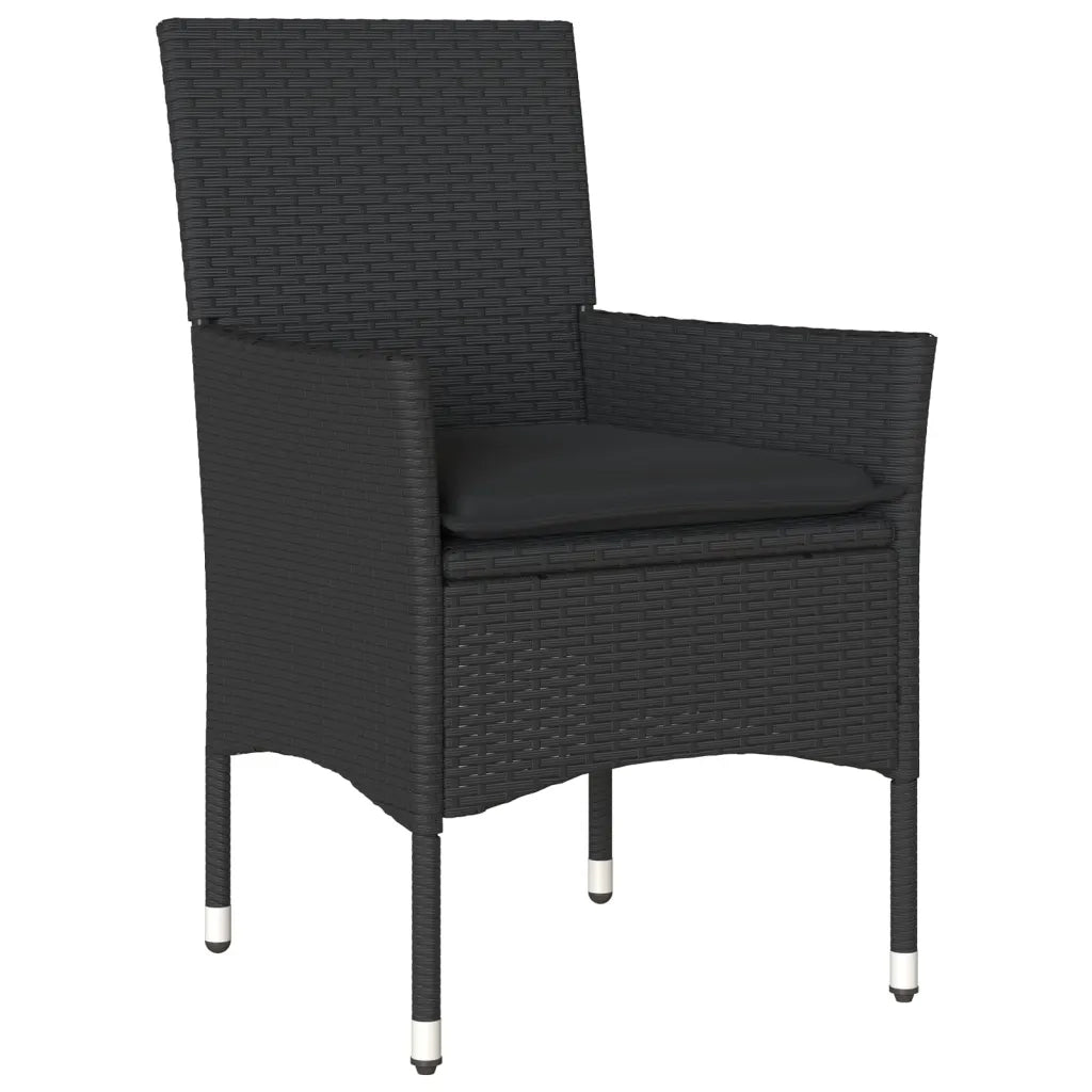 Set da Bistrò 3 pz con Cuscini Nero Polyrattan e Vetro 3278740