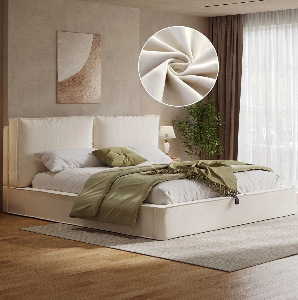Letto matrimoniale contenitore beige in velluto 180x200 cm