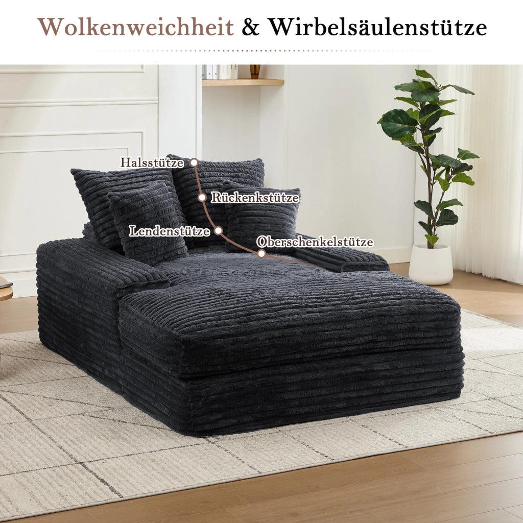 Chaise longue relax con 4 cuscini sfoderabili lavabili design ergonomico senza montaggio in velluto a coste grigio