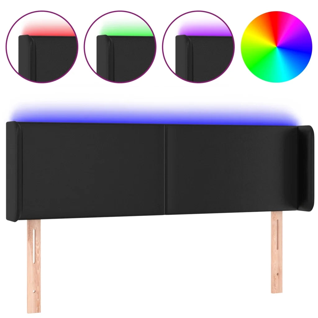 Testiera | Testata a LED Nera 147x16x78/88 cm in Similpelle