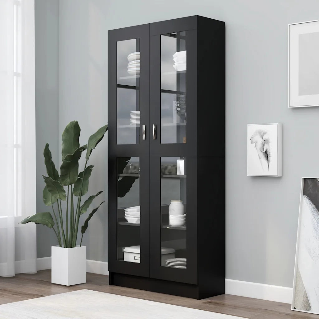 Armadietto con Vetrina Nero 82,5x30,5x185cm Legno Multistrato 802769