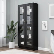 Armadietto con Vetrina Nero 82,5x30,5x185cm Legno Multistrato 802769