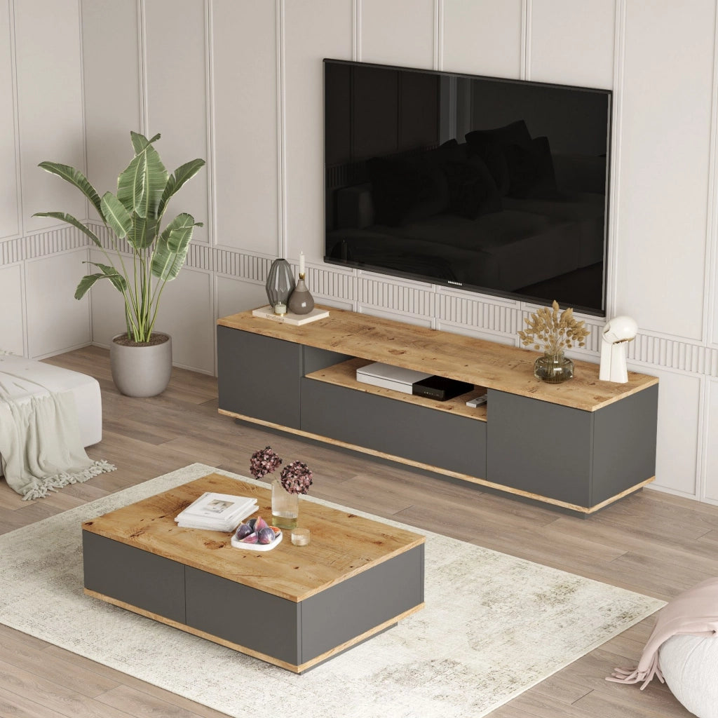 Nativo, set Mobili da Soggiorno Modulabile, Marrone Rovere Nodi