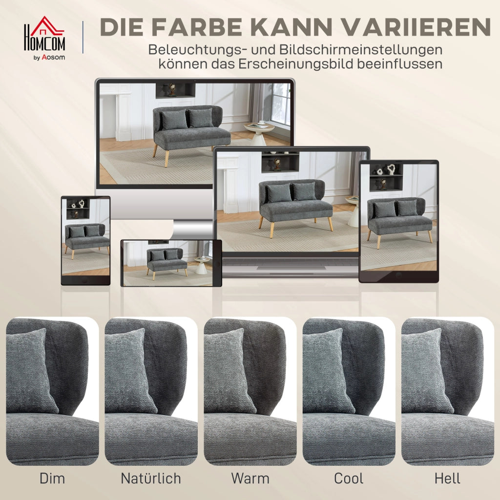 Divano 2 Posti con Braccioli ¨C Zephmum ¨C Grigio, Tessuto, 80x90x90