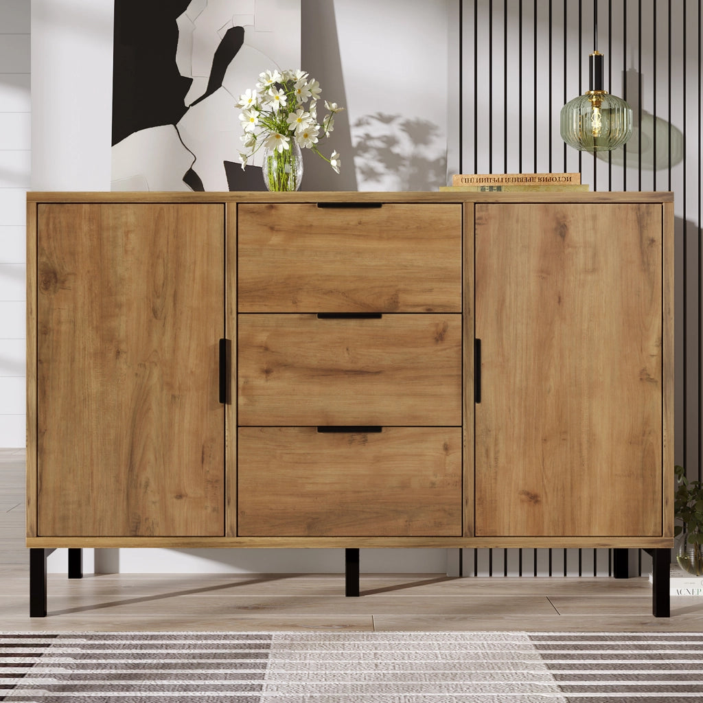 Cassettiera con 2 Ante e 3 Cassetti con Ripiano Regolabile; Stile Industriale; in Pannelli; Rovere Scuro; 120??40??76 cm