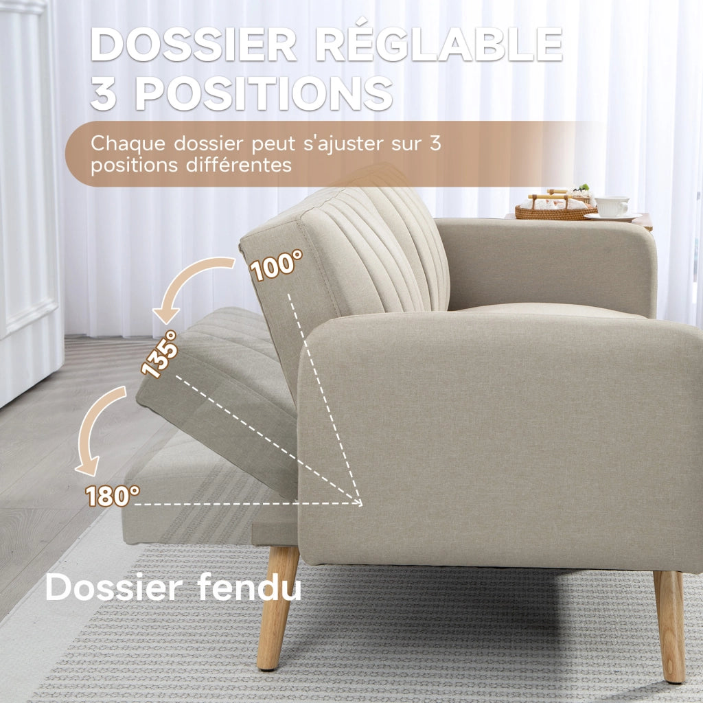 Divano letto 2 posti ¨C zephmum ¨C Tessuto beige, Struttura in legno
