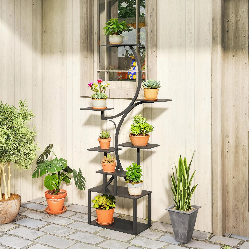 Scaffale a S 8 livelli per piante metallo ¨C zephmum ¨C 158.5 cm nero