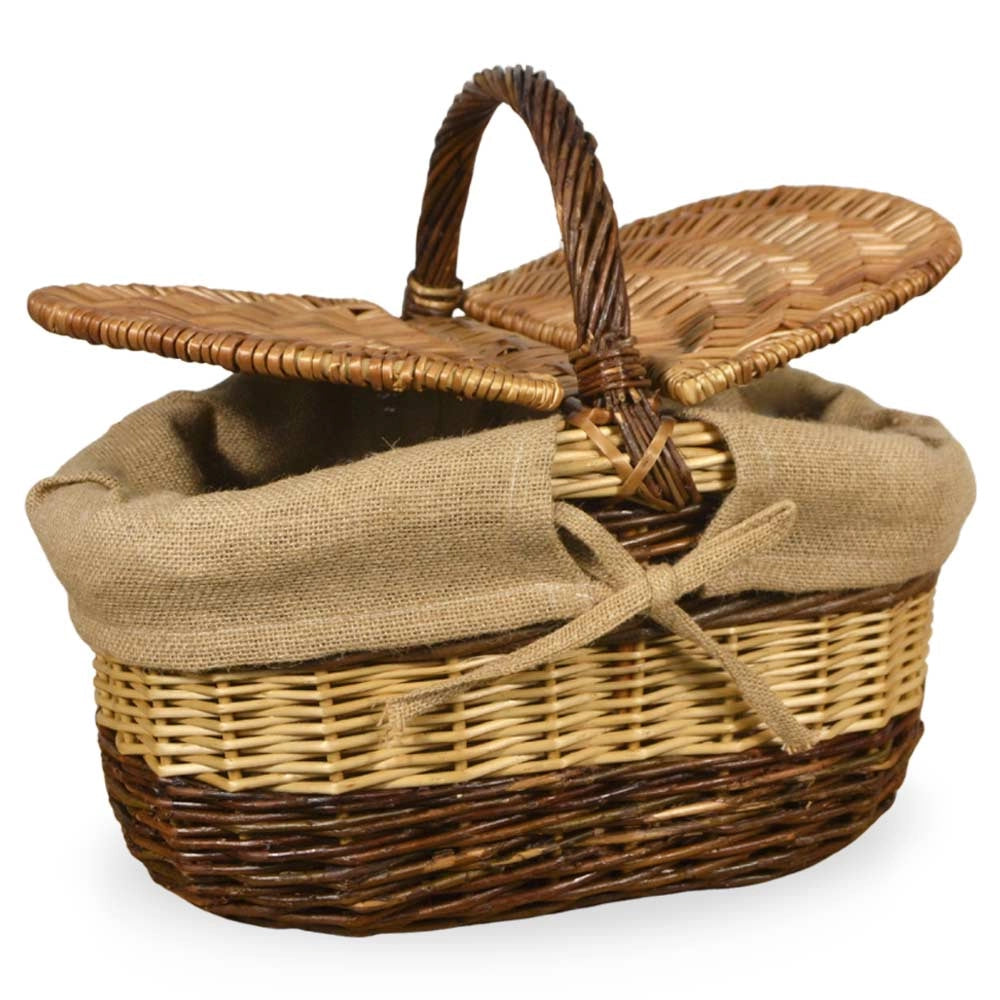 Cesto Ovale Carmen picnic in Vimini e Juta con doppio coperchio cm 44 x 35x h 38