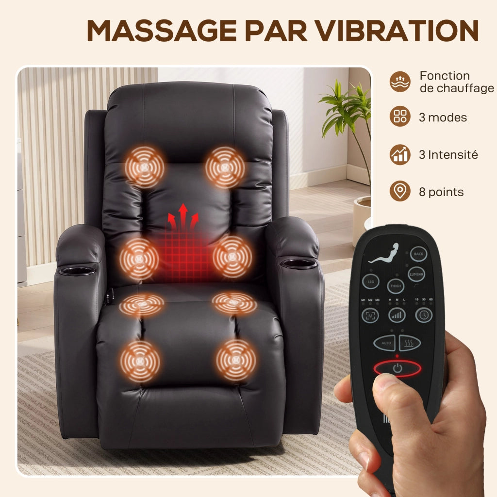 Poltrona relax massaggiante elettrica riscaldante ¨C Xylo ¨C reclinabile girevole 360¡ã marrone 82x99x103cm