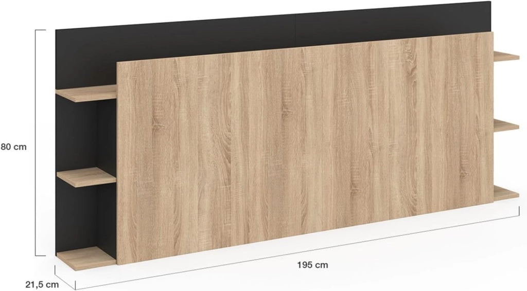 Testiera indipendente CIRI per letti da 140 e 160 cm con vani portaoggetti in legno e nero