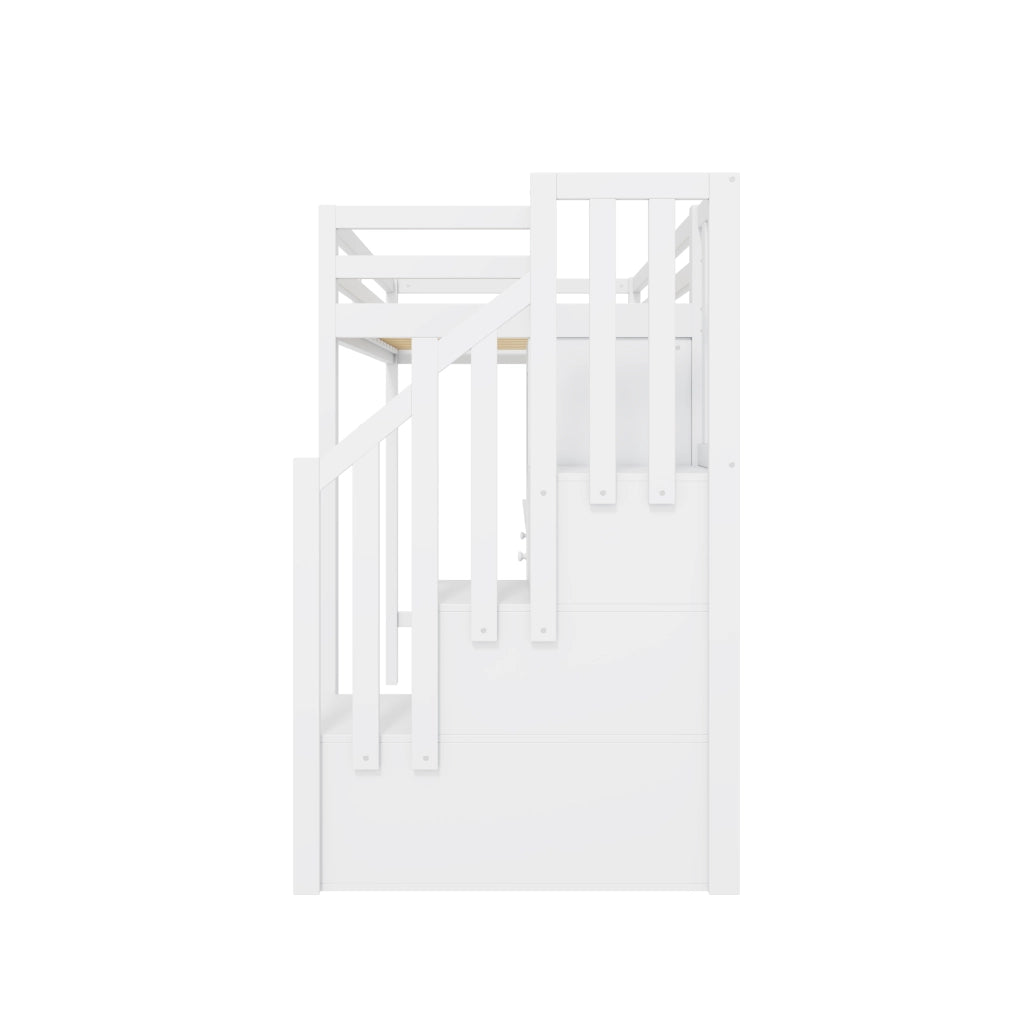 Letto a castello 90x200 cm con scrivania e armadio in legno e MDF bianco
