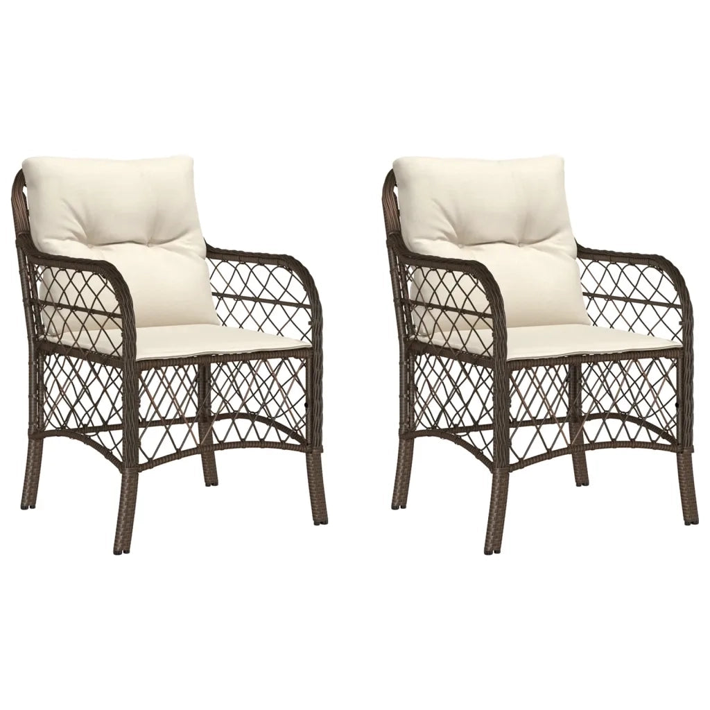 Sedie da Giardino con Cuscini 2 pz Marroni in Polyrattan 365154