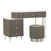 Toeletta Sharon Grigia Con Puff Gambe Argento cm 120x40x75 (misura Puff ø36x39)