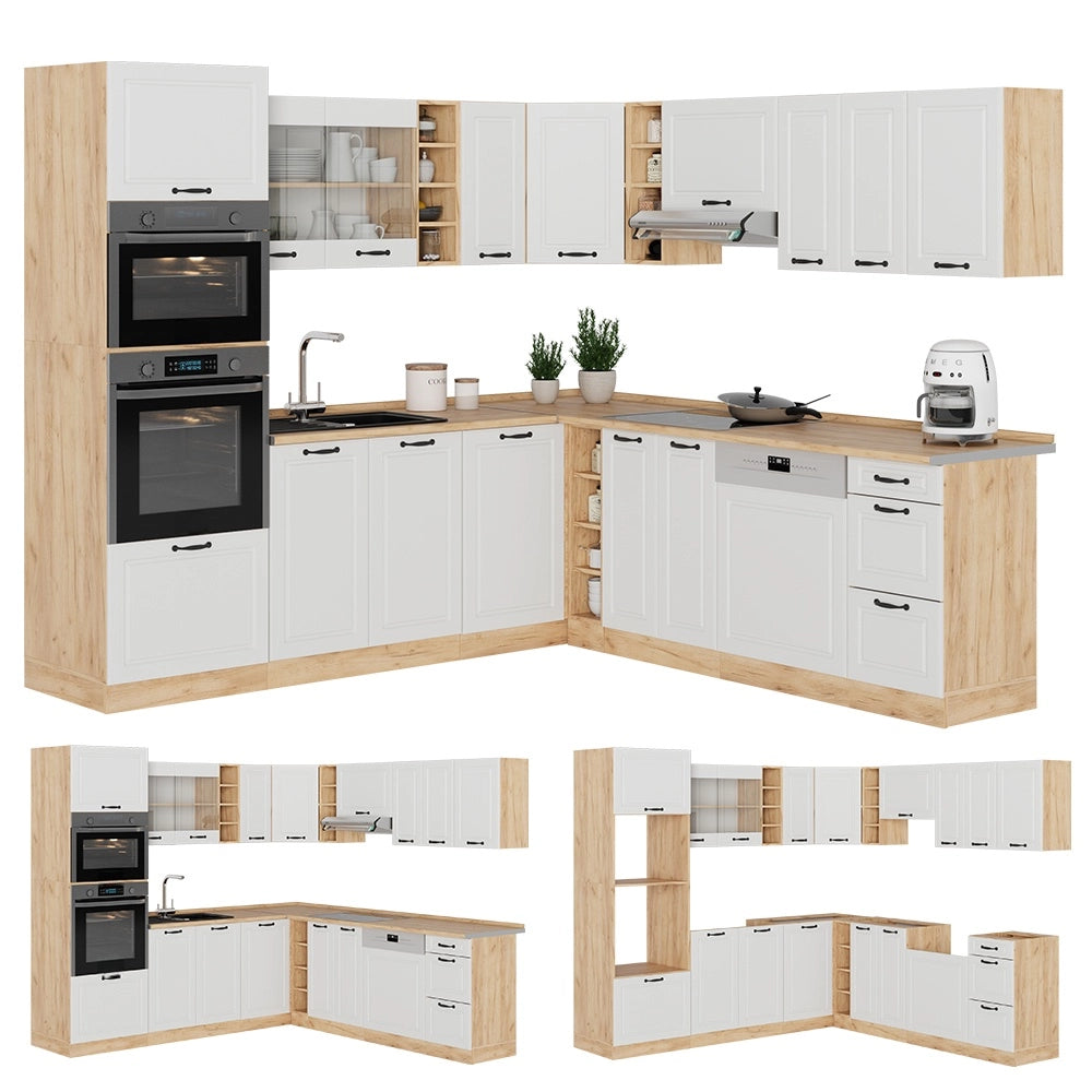 Cucina angolare completa R-Line Bianco rustico/Rovere dorato 247 x 237 cm, PL Antracite Vicco