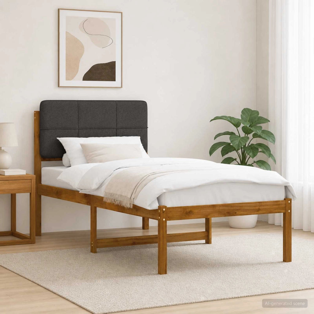 Letto con Testiera Rivestita Naturale e Grigio Scuro 904433
