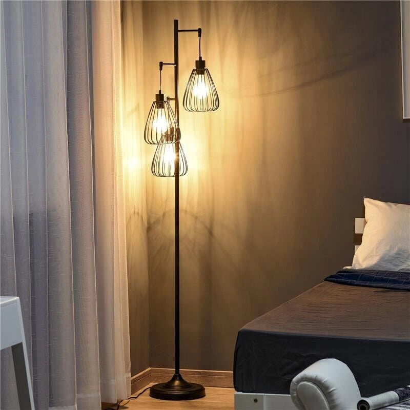LAMPADA DA TERRA PIANTANA DESIGN VINTAGE INDUSTRIALE IN METALLO NERO
