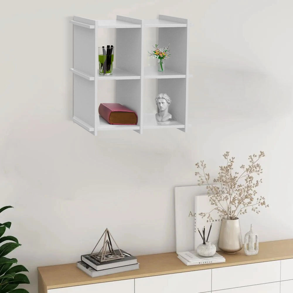 Libreria Scaffale a Parete 4 ripiani Bacheca in Legno Bianco Multiuso