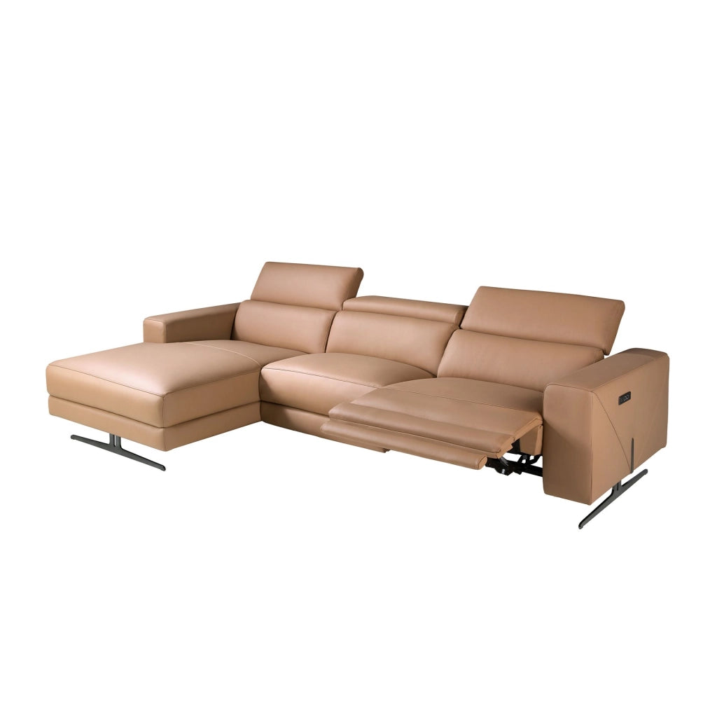 Divano chaise longue relax sinistra in pelle marrone