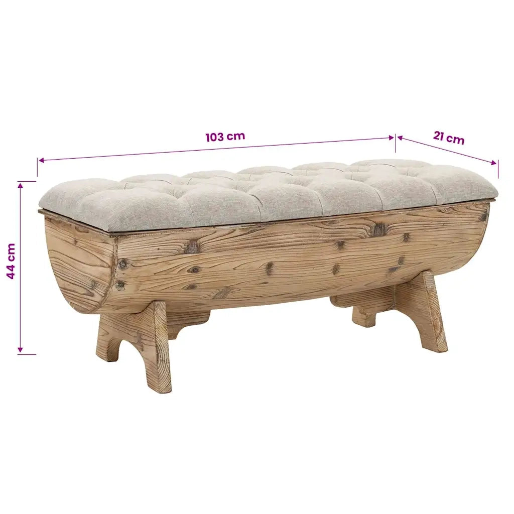 Cassapanca in Legno Massello e Tessuto 103x51x44 cm 245767