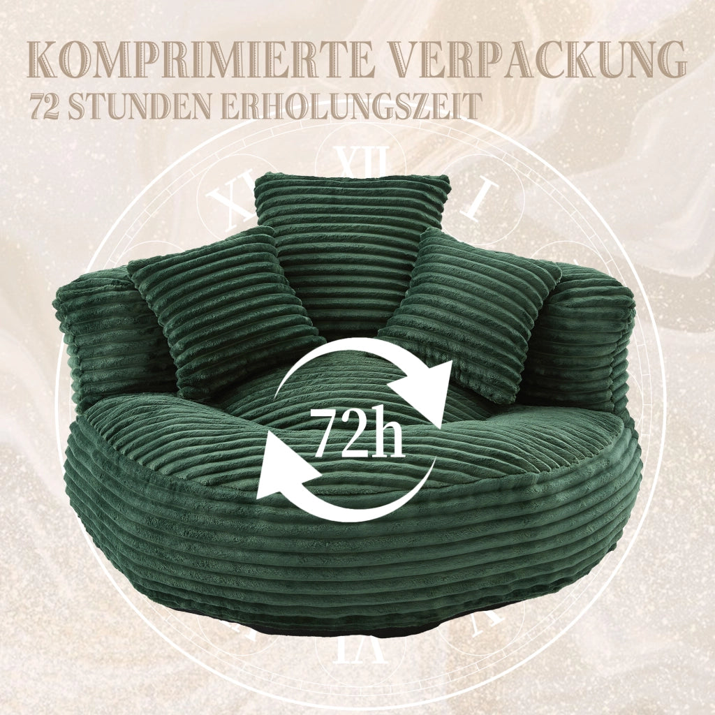 OKWISH Poltrona Pouf con Schienale Alto, Braccioli Avvolgenti e Seduta Ampia, Velluto a Coste, Verde Smeraldo