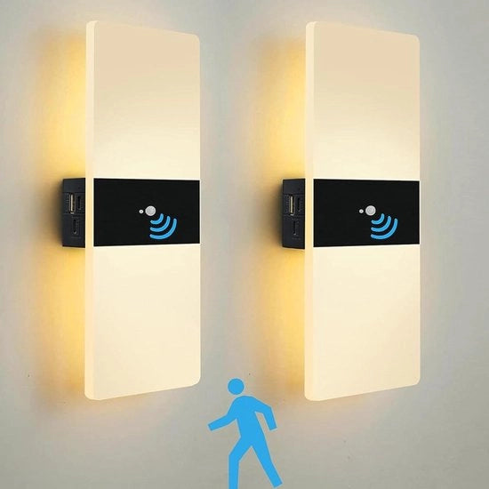 Luce di Parete LED Ricaricabile con Sensore di Movimento - Luce Magnetica a Batterie Moderna - Luce di Parete Nera per Hall d'ingresso - Scale - Balcone - Cucina - Hotel - 2 Pezzi
