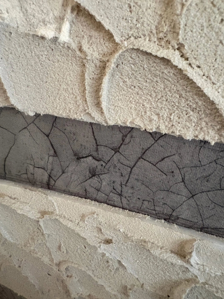 Tela incorniciata 3D Hispanohogar dipinta geometrica grigio e beige 100x70