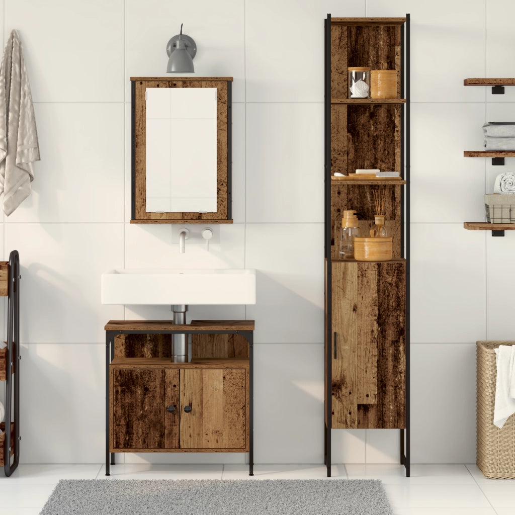 Mobile da bagno con lavabo integrato in legno vecchio