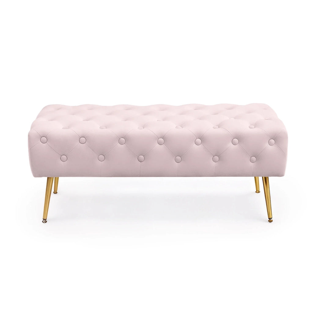 Panca imbottita in velluto trapuntato 100 cm MONACO Rosa Cipria