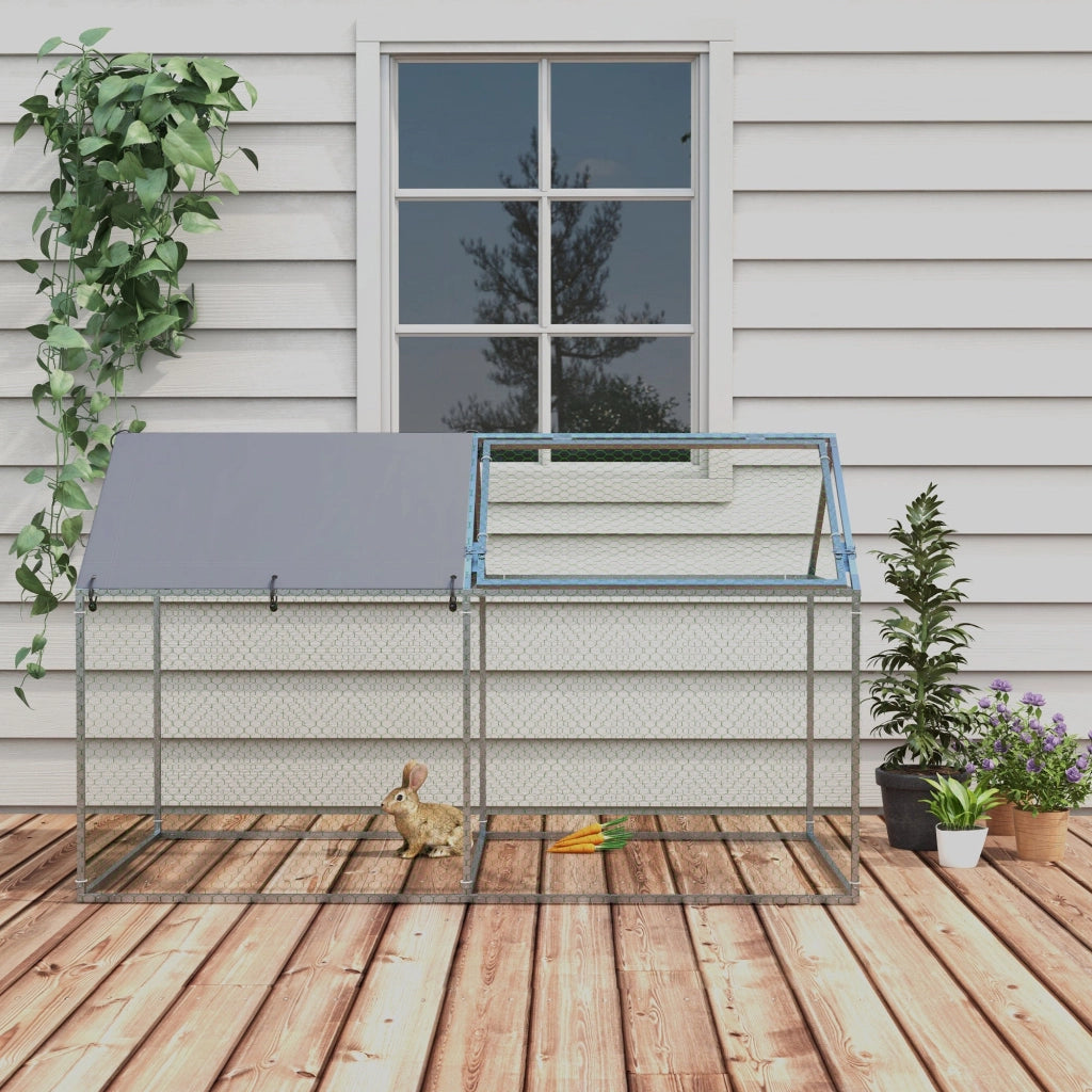 Gabbia per Conigli da Esterno 198x100x120 cm in Acciaio e Tessuto Oxford Verde e Argento