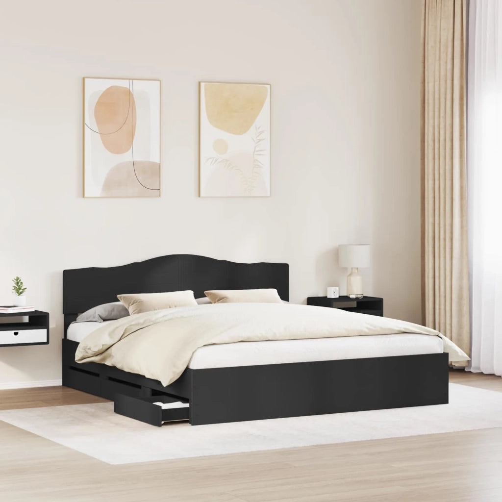 Struttura del letto-Giroletto Nero 200 x 200 cm Legno Ingegnerizzato 948430