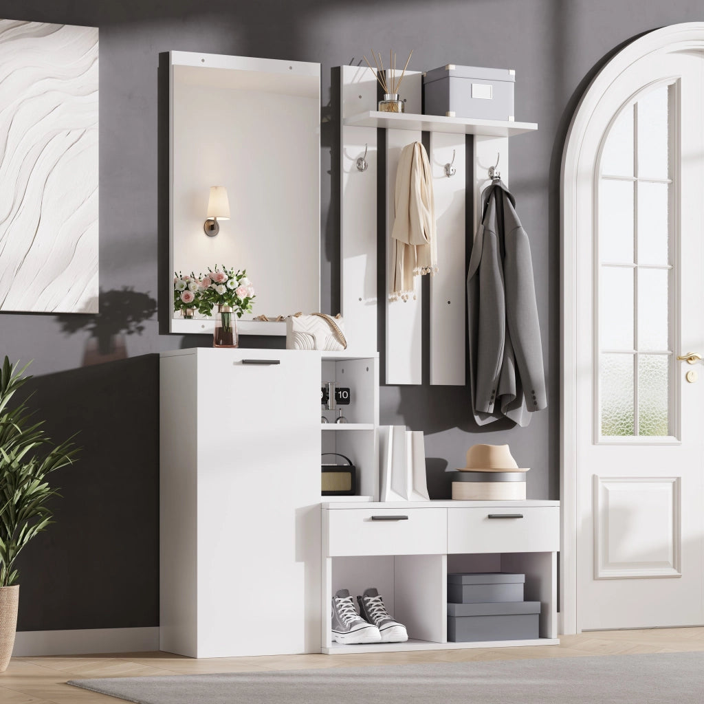 Armadio ingresso con specchio; 1 anta; 2 cassetti; 10 scomparti; 4 ganci; per ingresso; 120 Ã— 35 Ã— 175;5 cm