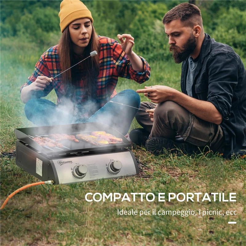 PIASTRA BARBECUE A GAS DA TAVOLO CON 2 BRUCIATORI E POTENZA 6KW, 48.5X46X21CM, NERO