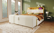 Panca contenitore beige in velluto a coste 175 cm